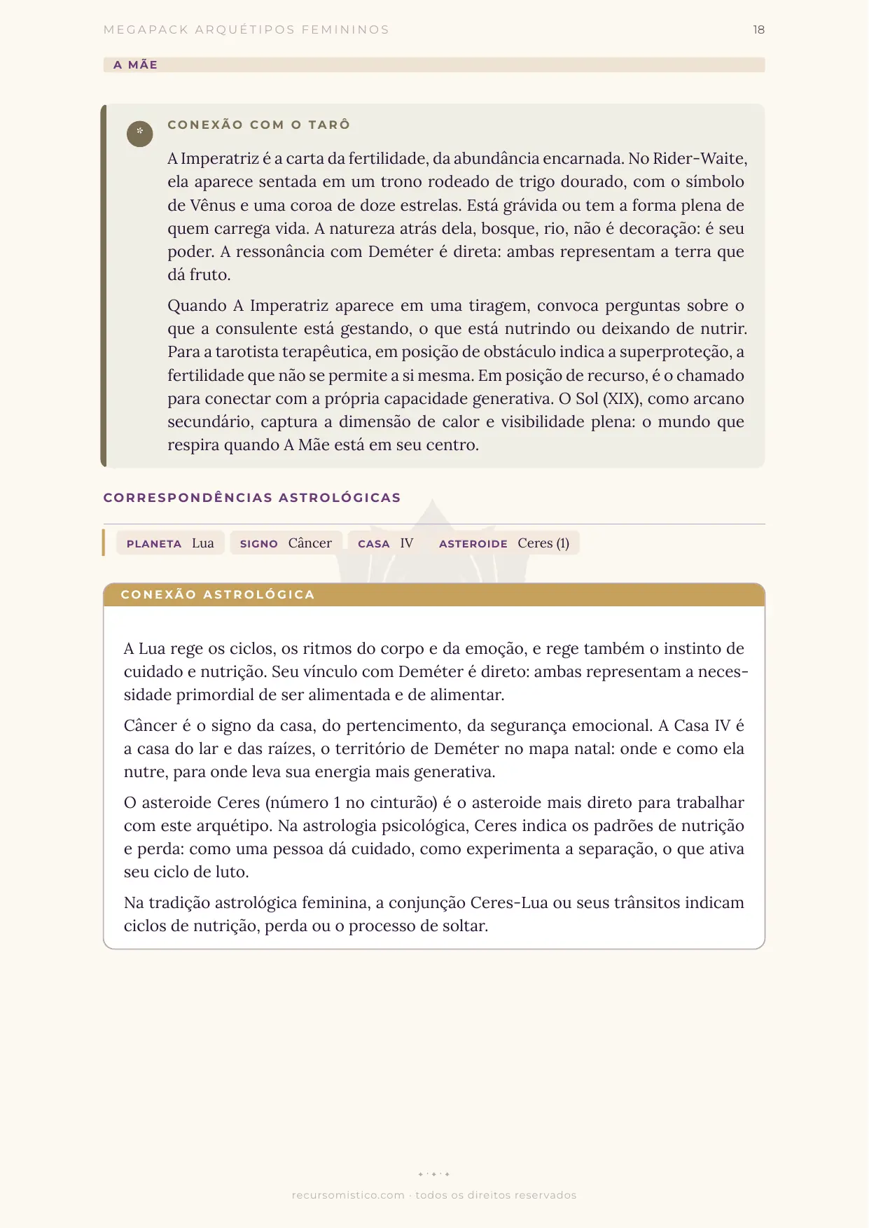 Ficha da Mãe: conexão com o tarô e correspondências astrológicas