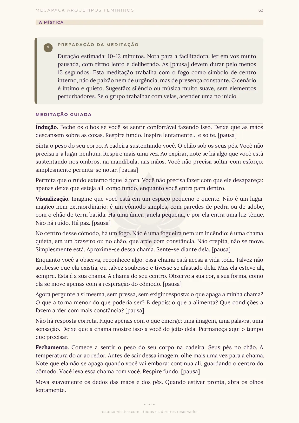 Ficha da Mística: meditação guiada com marcas de pausa
