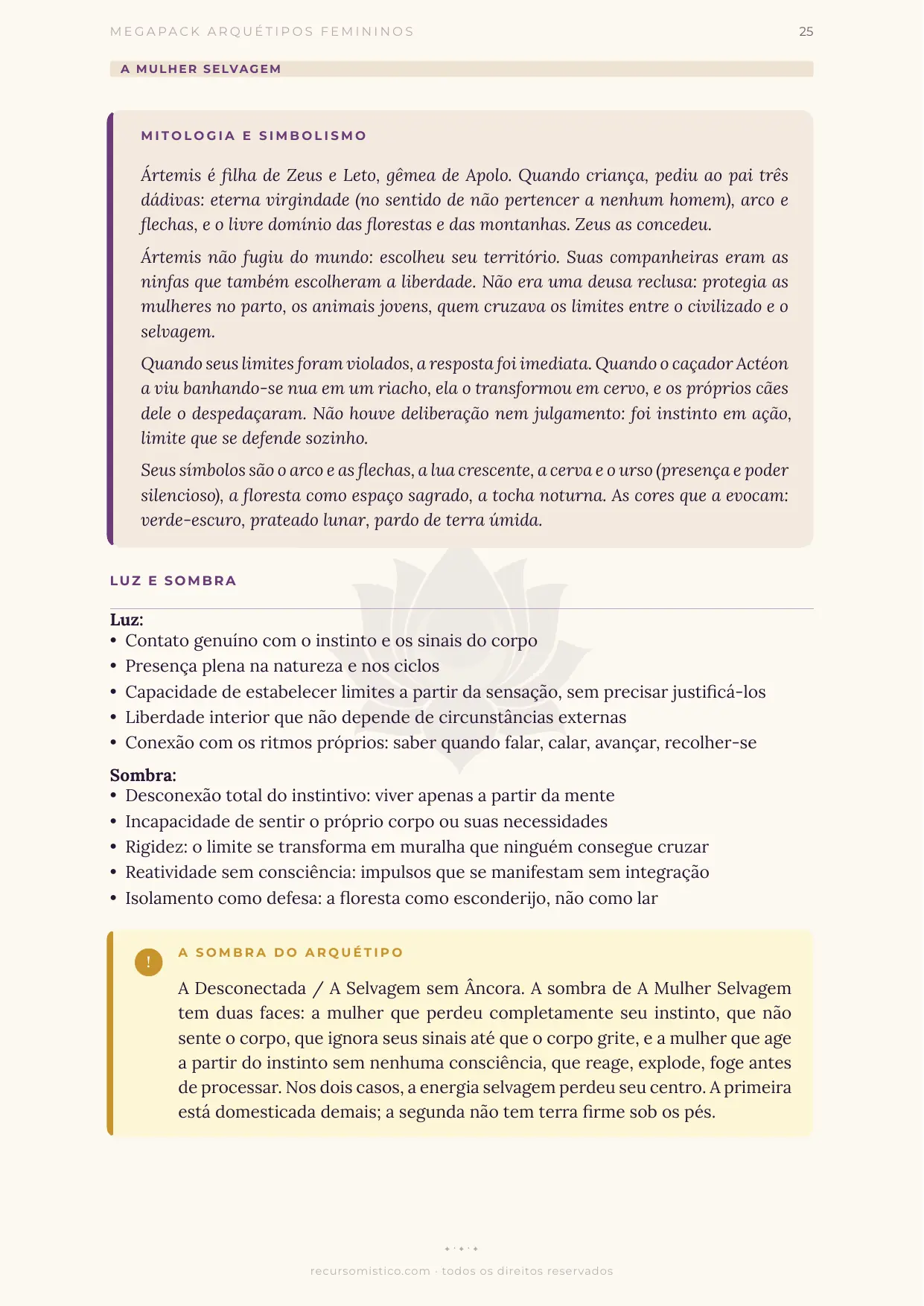 Ficha da Mulher Selvagem: mitologia e simbolismo de Ártemis